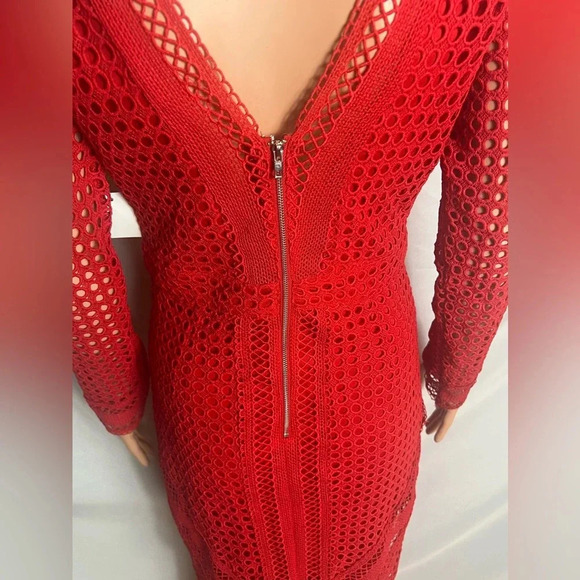 ASTR The Label Red Lace Long Sleeve Bodycon Dress Size Small - Picture 6 of 12